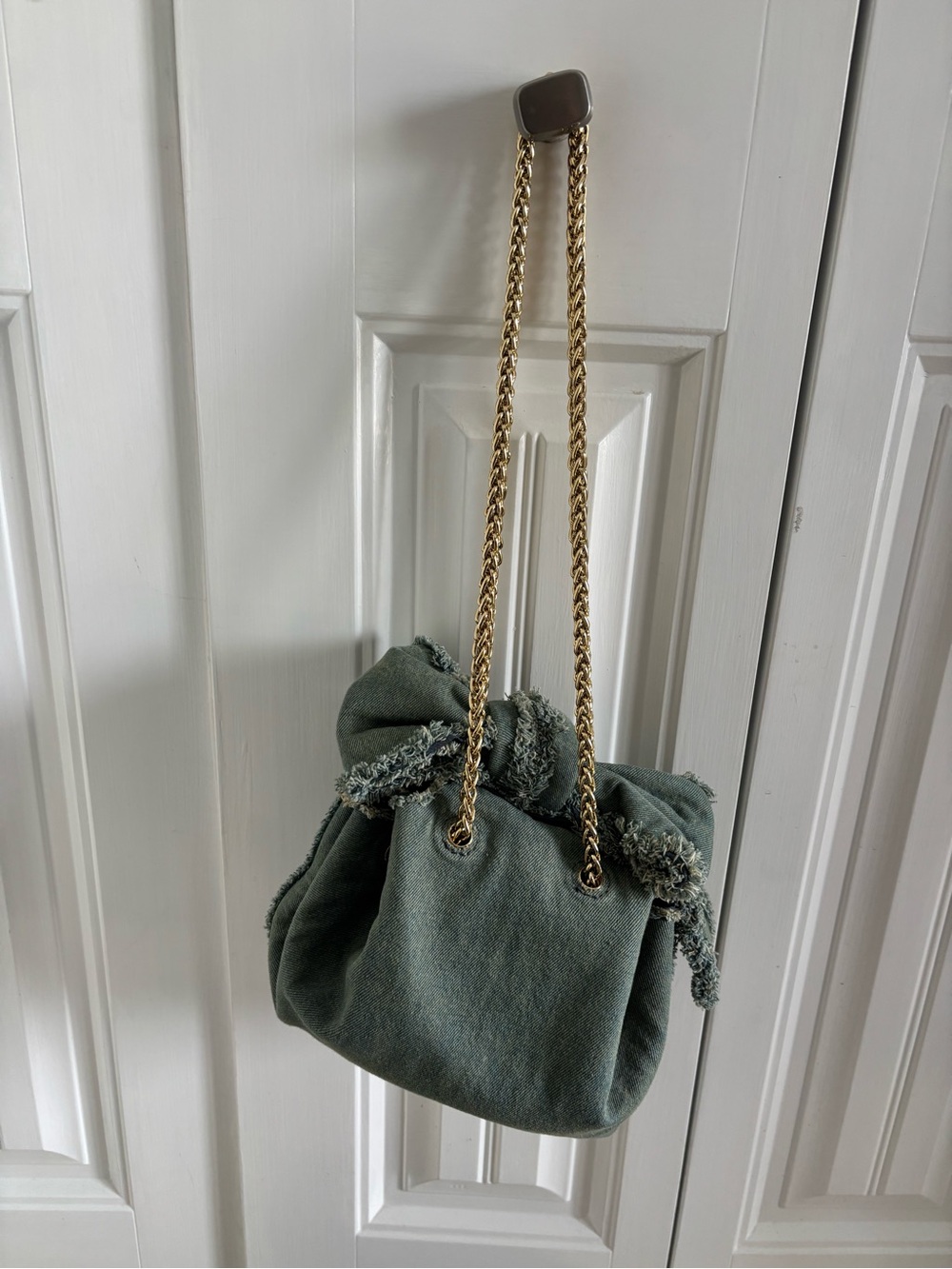 ZAC Zac Posen Denim Bow Bag with Gold Chain